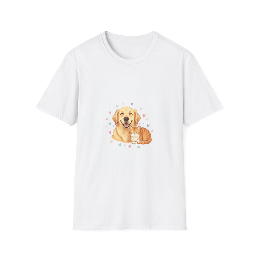 T-Shirt Golden Retriever & Chaton — Chien et Chat Cœurs | Personnalisable