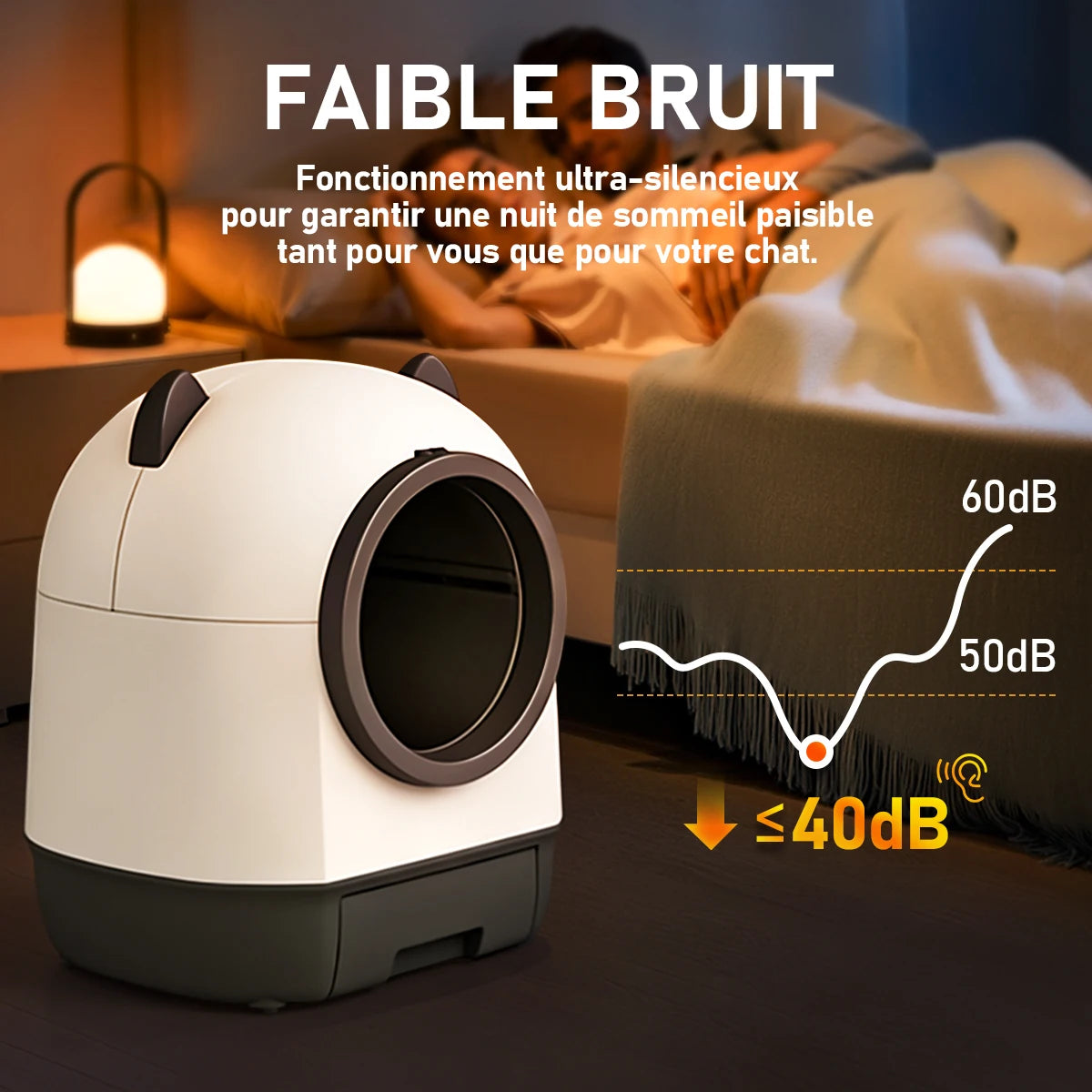 Bac à litière intelligent autonettoyant 80L - Grande capacité, triple désodorisation, contrôle par appli