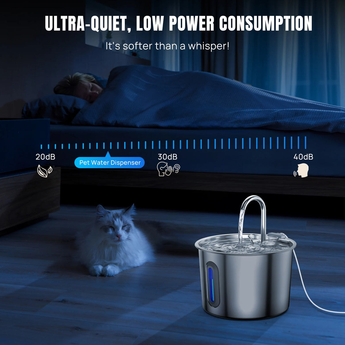 Fontaine à eau automatique en acier inoxydable 2,2L pour chat et chien - Fenêtre de niveau visible et fonctionnement ultra-silencieux