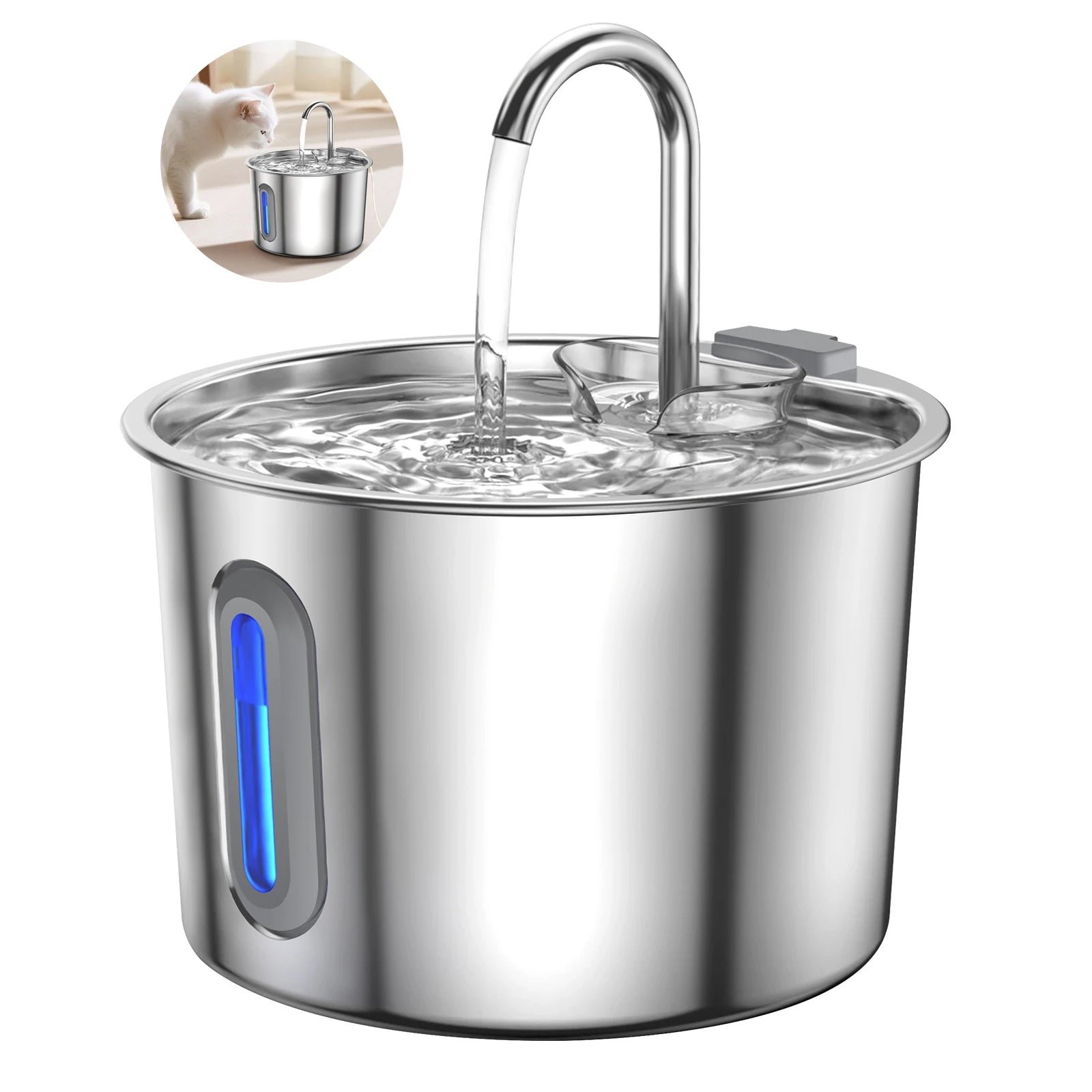 Fontaine à eau automatique en acier inoxydable 2,2L pour chat et chien - Fenêtre de niveau visible et fonctionnement ultra-silencieux