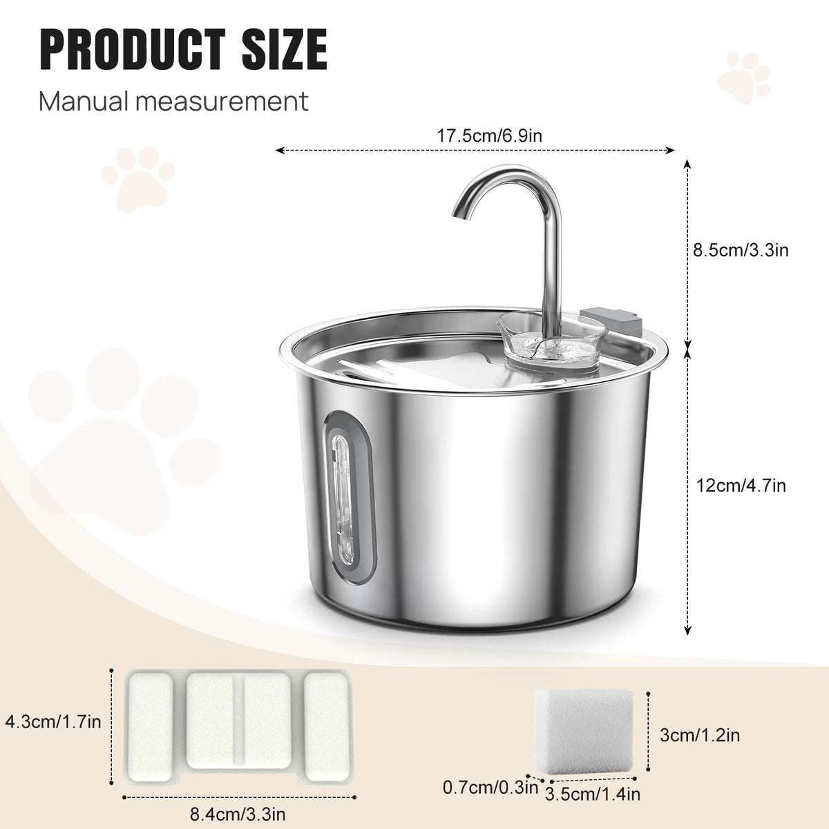 Fontaine à eau automatique en acier inoxydable 2,2L pour chat et chien - Fenêtre de niveau visible et fonctionnement ultra-silencieux