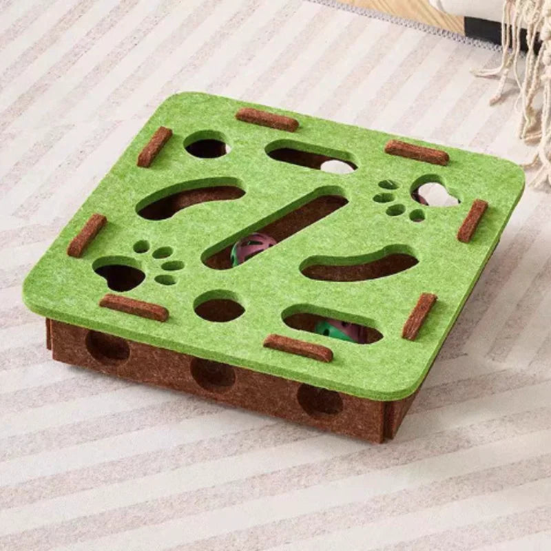 Jouet Puzzle Labyrinthe Interactif pour Chat – Boîte en Feutre avec Balle à Clochette, Trous, Accessoire pour Chaton