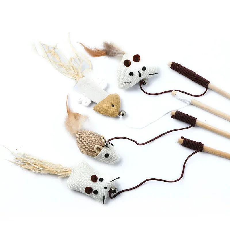 Canne à Pêche pour Chat – Jouet Interactif en Bois avec Plumes Colorées, Idéal pour Chaton