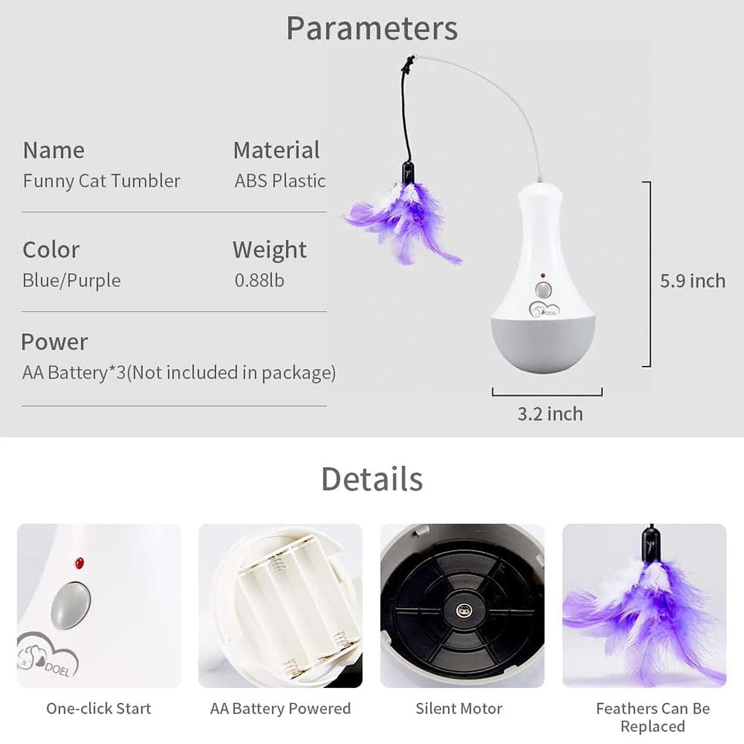 DOEL Jouet Interactif pour Chat – Plume Automatique Rotative, Taquin pour Chaton, Cadeau Idéal