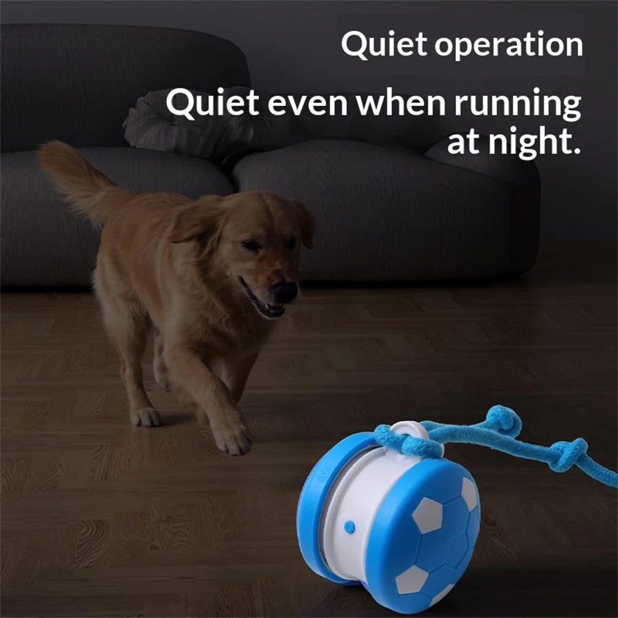 Balle Interactive Électrique pour Chiens et Chats – Double Roue Rotative, Rechargeable USB, Forme Ballon de Football avec Ficelle
