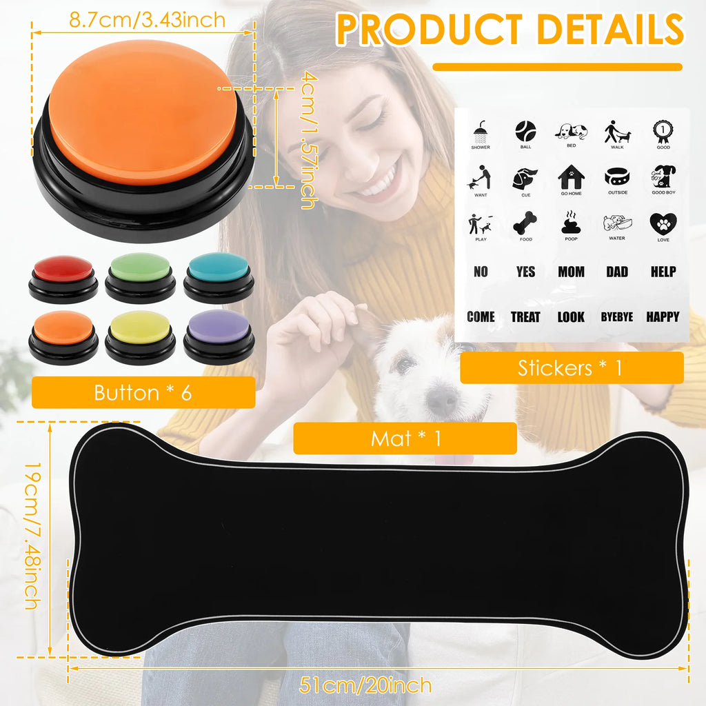 Boutons de Communication pour Chien – Lot de 6, Tapis Antidérapant, Enregistrement Vocal 30 Secondes pour Dressage