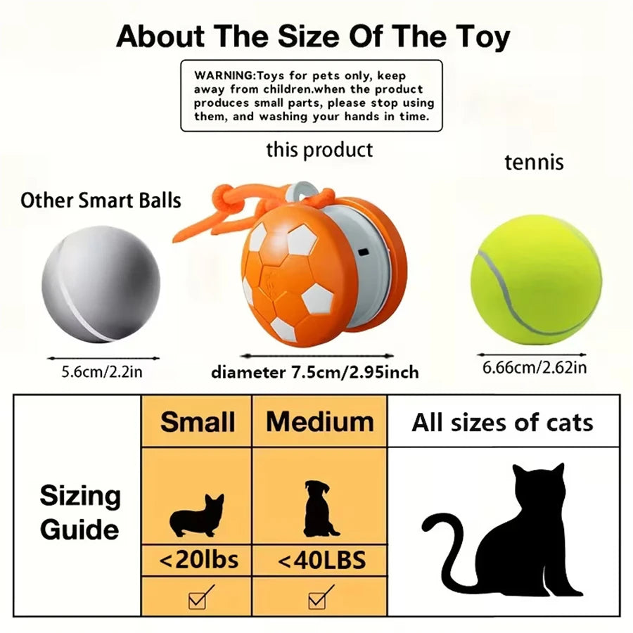 Balle Interactive Électrique pour Chiens et Chats – Double Roue Rotative, Rechargeable USB, Forme Ballon de Football avec Ficelle
