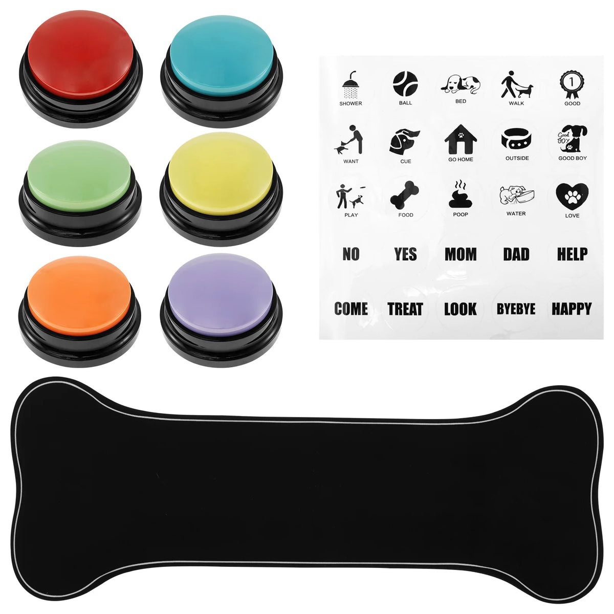 Boutons de Communication pour Chien – Lot de 6, Tapis Antidérapant, Enregistrement Vocal 30 Secondes pour Dressage