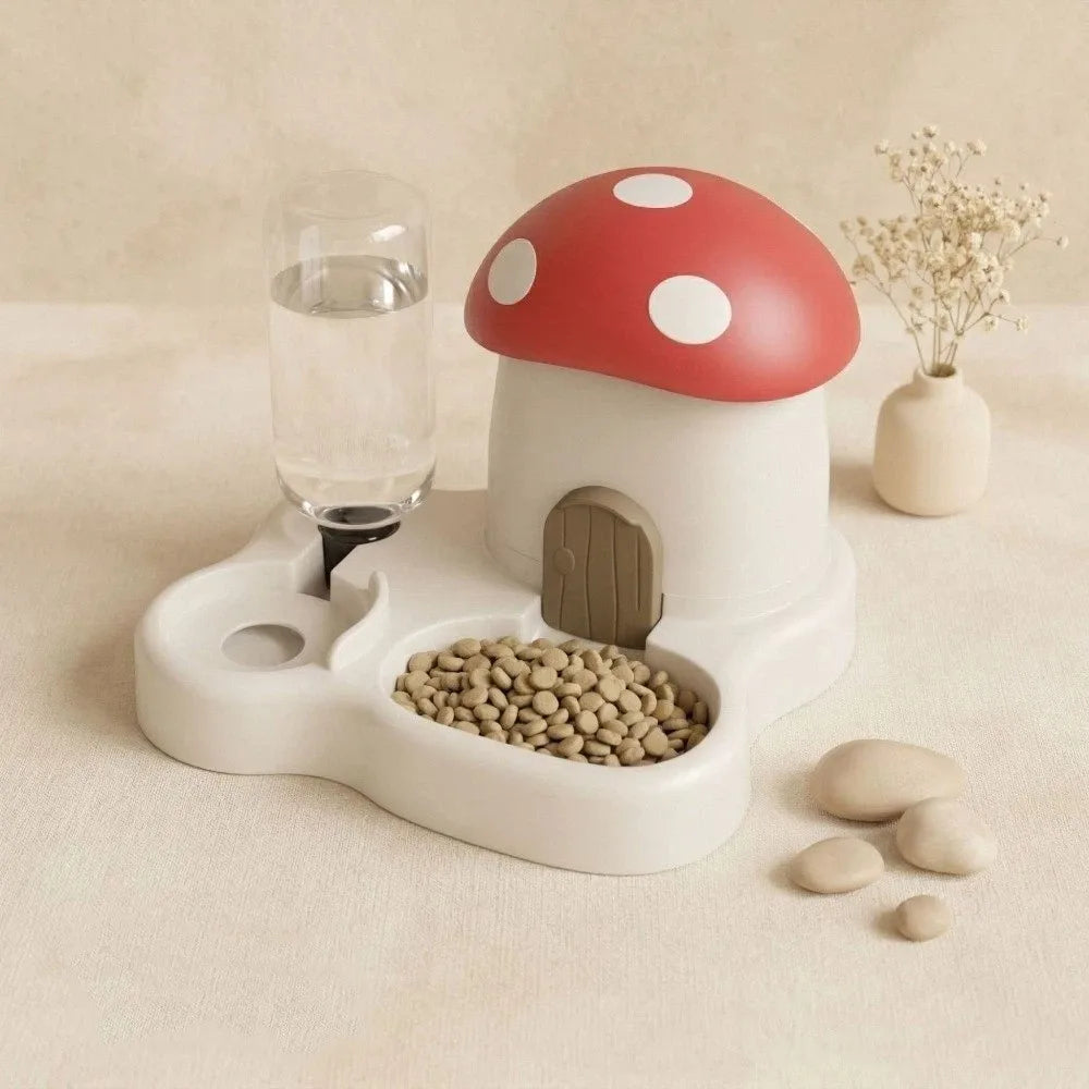 Distributeur automatique 2 en 1 pour animaux - Design Champignon, grande capacité, séparation sec/humide, réservoir d'eau par gravité