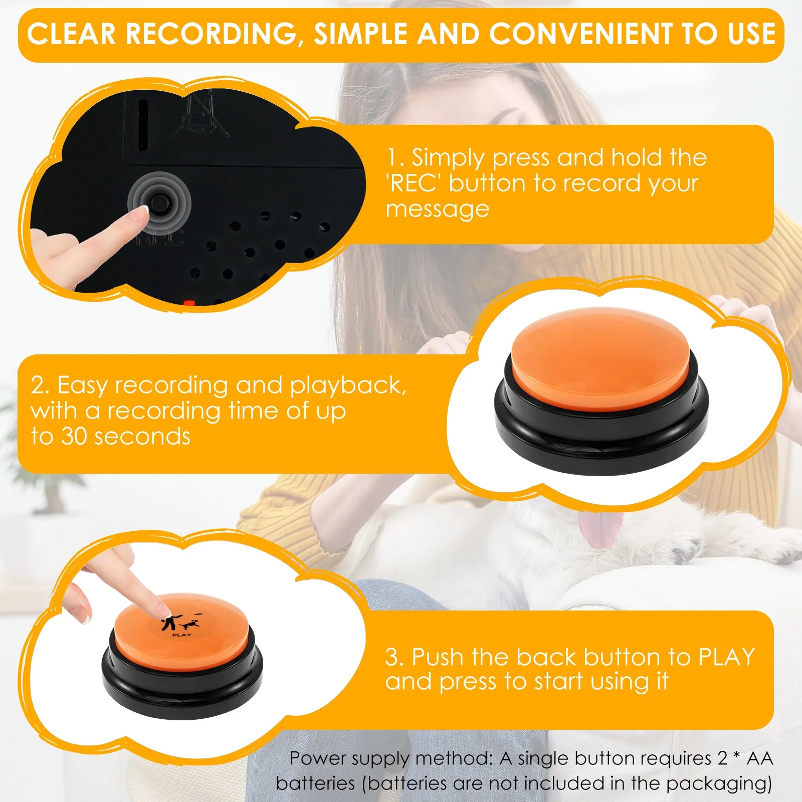 Boutons de Communication pour Chien – Lot de 6, Tapis Antidérapant, Enregistrement Vocal 30 Secondes pour Dressage