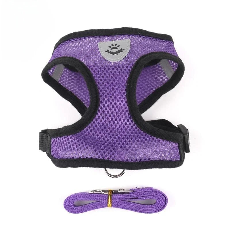 Harnais Mesh Respirant pour Chat et Chien – Réglable avec Laisse, Bandes Réfléchissantes