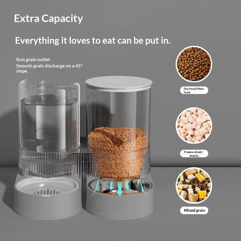 Distributeur automatique de nourriture et d'eau grande capacité - Gamelle intelligente gravitationnelle pour chien et chat