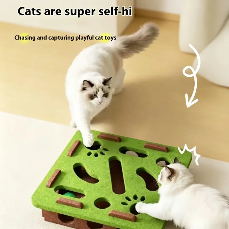Jouet Puzzle Labyrinthe Interactif pour Chat – Boîte en Feutre avec Balle à Clochette, Trous, Accessoire pour Chaton