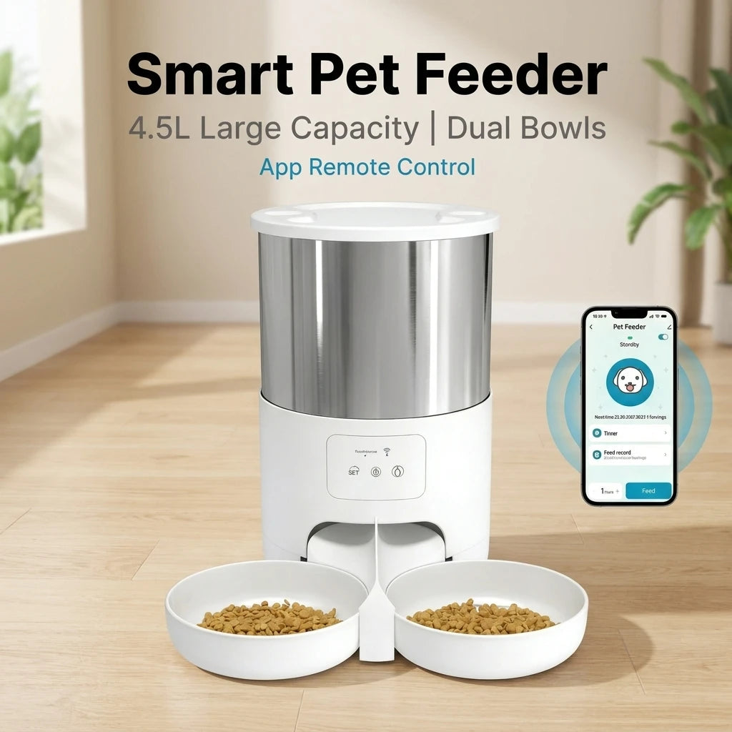 Distributeur automatique 4,5L pour animaux - Application TuYa, fontaine à eau et gamelle à croquettes intelligente pour chats et chiens