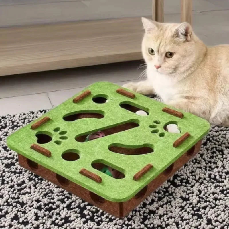 Jouet Puzzle Labyrinthe Interactif pour Chat – Boîte en Feutre avec Balle à Clochette, Trous, Accessoire pour Chaton