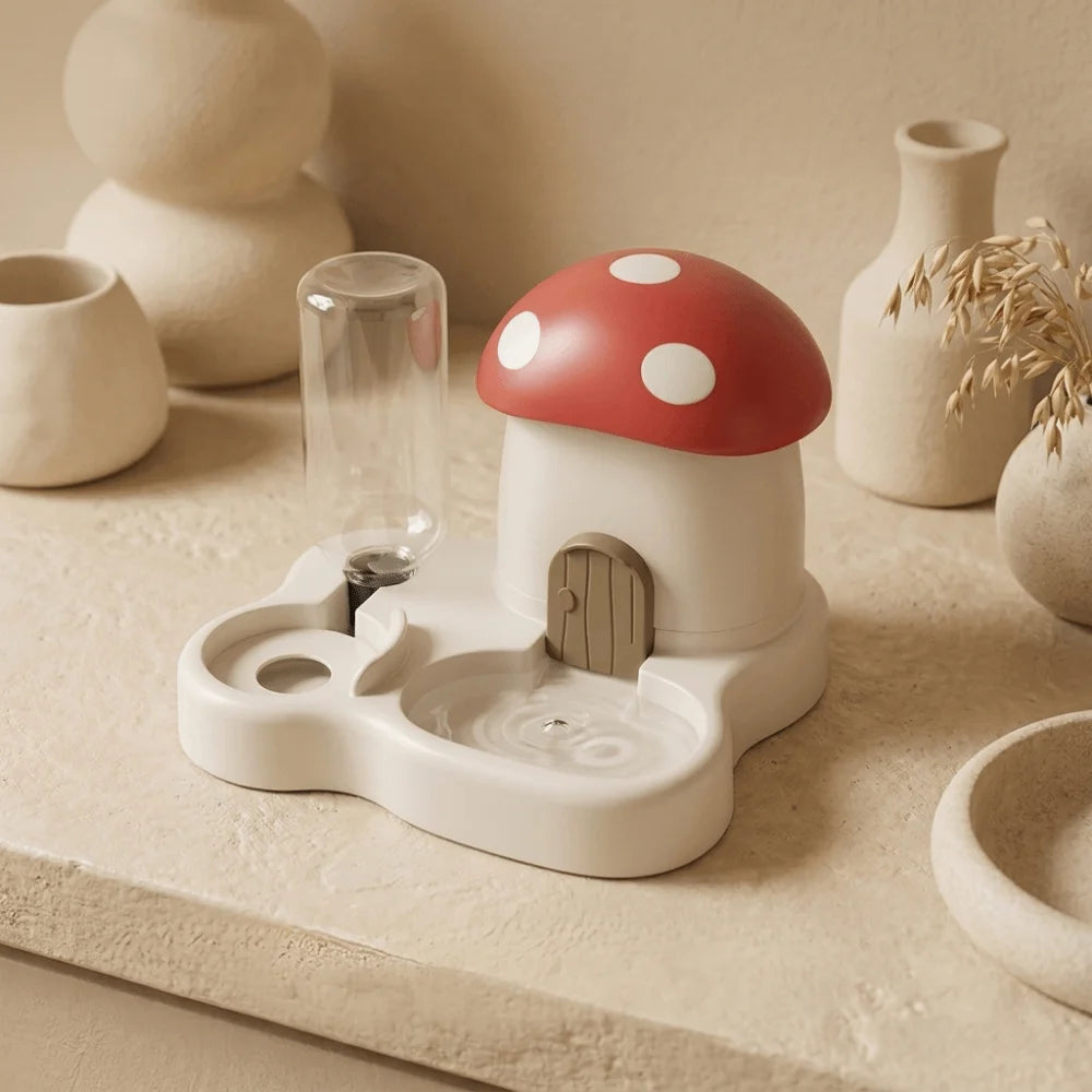 Distributeur automatique 2 en 1 pour animaux - Design Champignon, grande capacité, séparation sec/humide, réservoir d'eau par gravité