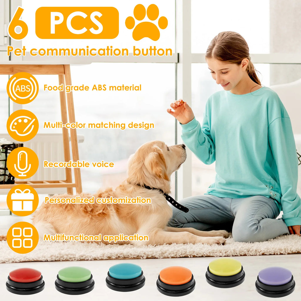 Boutons de Communication pour Chien – Lot de 6, Tapis Antidérapant, Enregistrement Vocal 30 Secondes pour Dressage