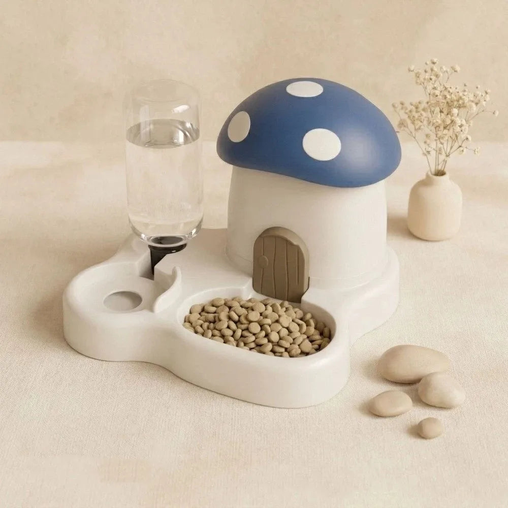 Distributeur automatique 2 en 1 pour animaux - Design Champignon, grande capacité, séparation sec/humide, réservoir d'eau par gravité