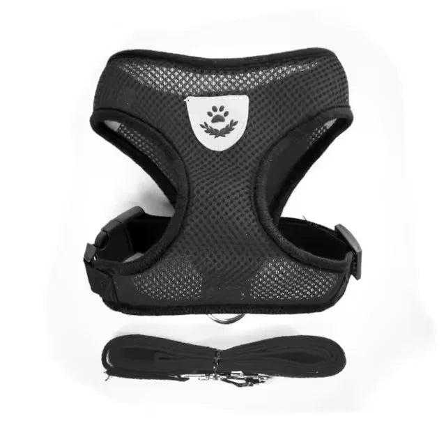 Harnais Mesh Respirant pour Chat et Chien – Réglable avec Laisse, Bandes Réfléchissantes
