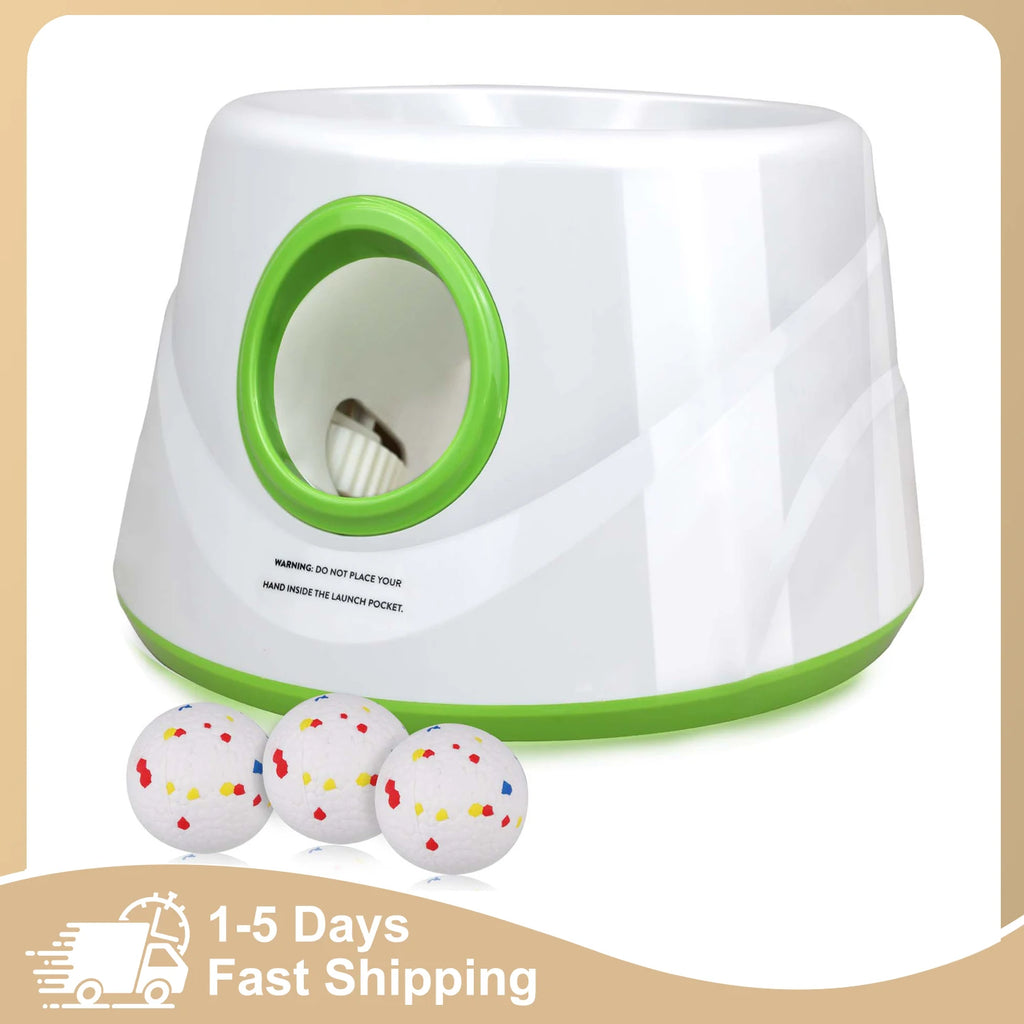 Lance-Balle Automatique pour Chiens – 3 Distances (6/10/14m), Rechargeable, avec 3 Balles de Tennis, Intérieur/Extérieur