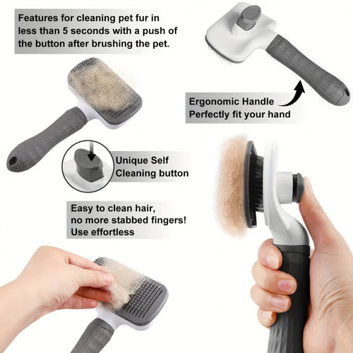 Brosse de toilettage auto-nettoyante pour chat et chien - Retrait des poils en un clic, toutes saisons