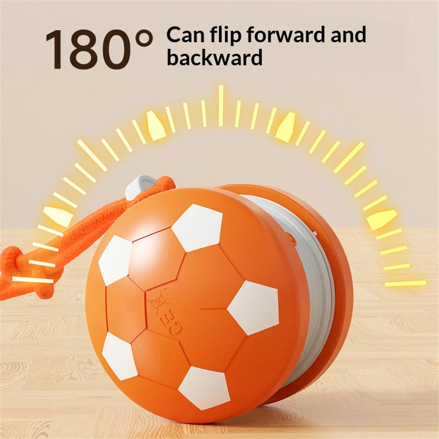 Balle Interactive Électrique pour Chiens et Chats – Double Roue Rotative, Rechargeable USB, Forme Ballon de Football avec Ficelle