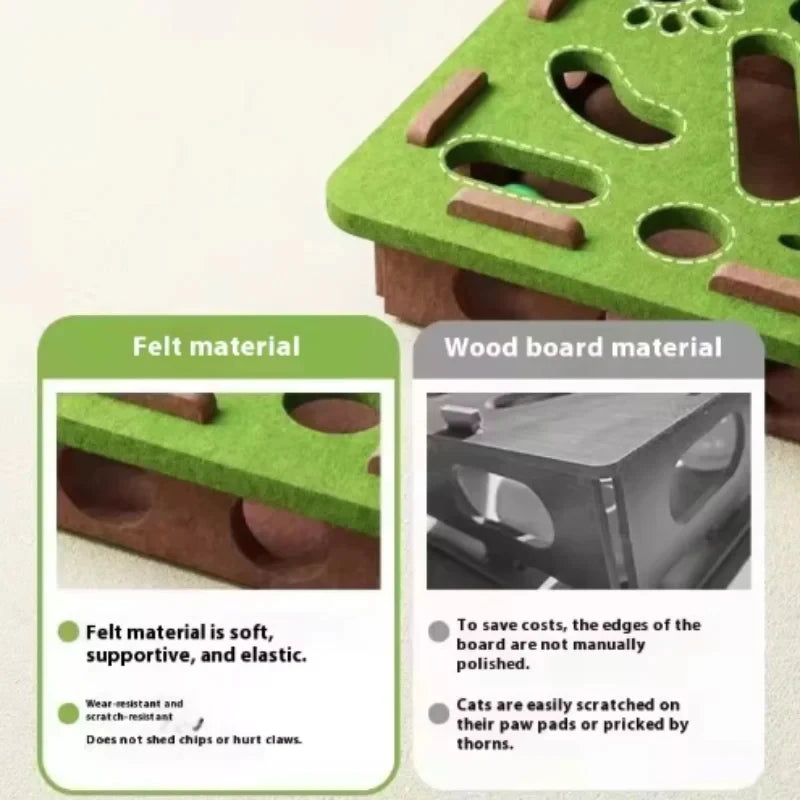 Jouet Puzzle Labyrinthe Interactif pour Chat – Boîte en Feutre avec Balle à Clochette, Trous, Accessoire pour Chaton