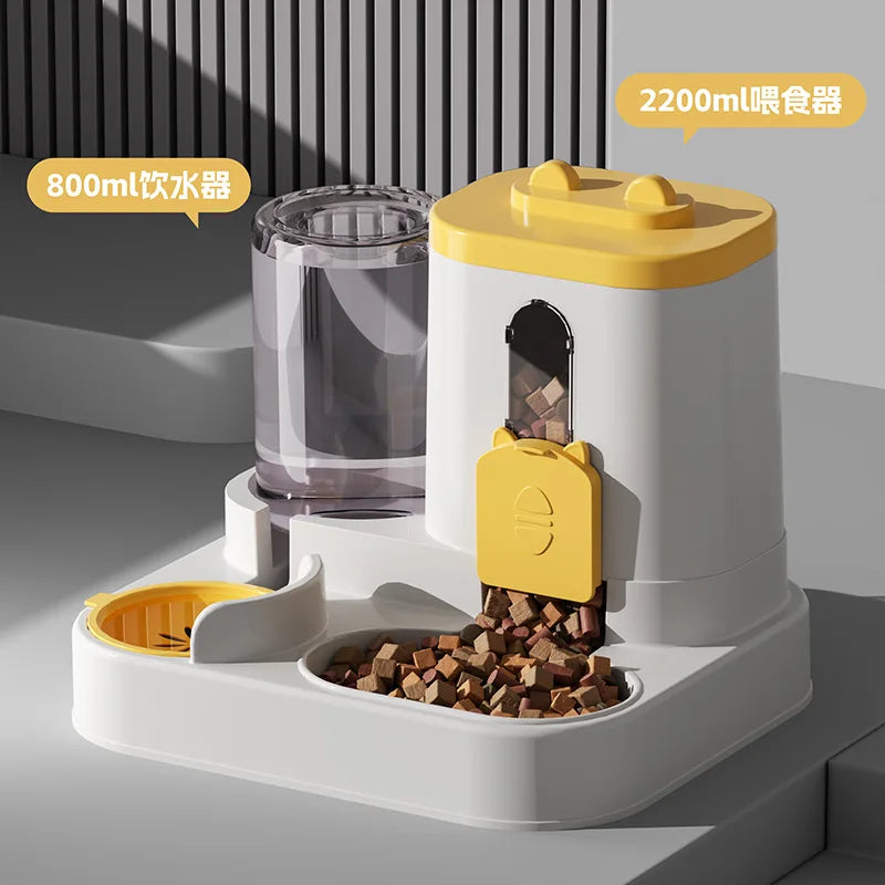Gamelle Automatique pour Chat avec Design Anti-Déversement et Fontaine à Eau - Distributeur de Nourriture pour Petits, Moyens et Grands Chats et Chiens