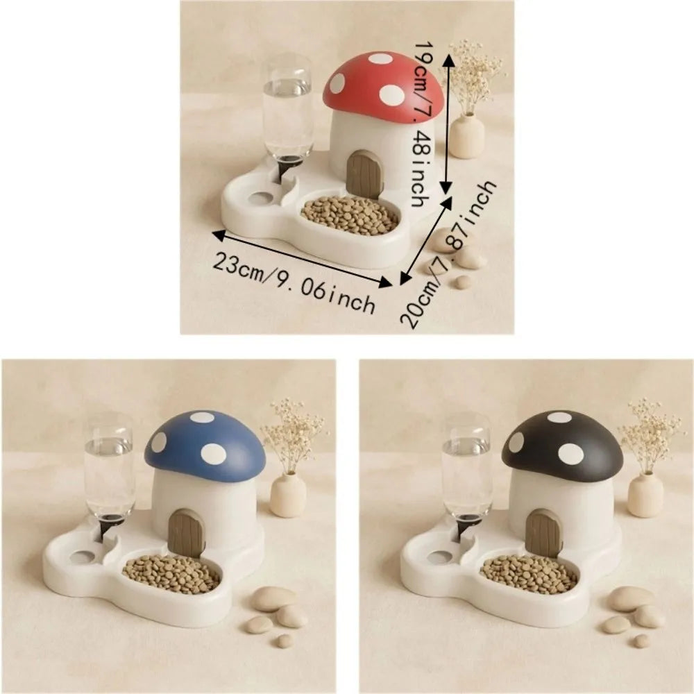 Distributeur automatique 2 en 1 pour animaux - Design Champignon, grande capacité, séparation sec/humide, réservoir d'eau par gravité