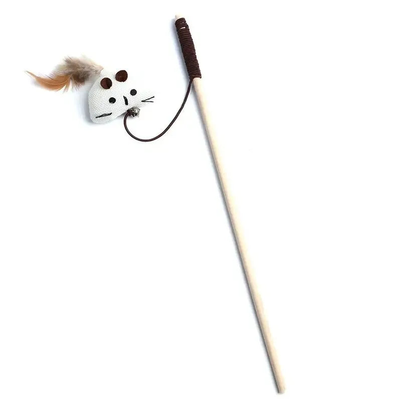 Canne à Pêche pour Chat – Jouet Interactif en Bois avec Plumes Colorées, Idéal pour Chaton