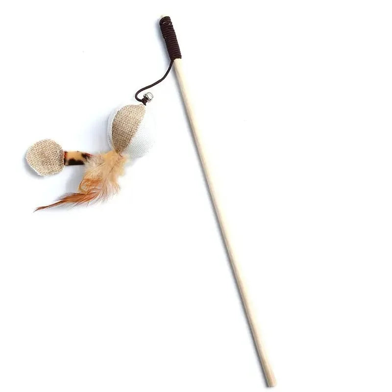 Canne à Pêche pour Chat – Jouet Interactif en Bois avec Plumes Colorées, Idéal pour Chaton