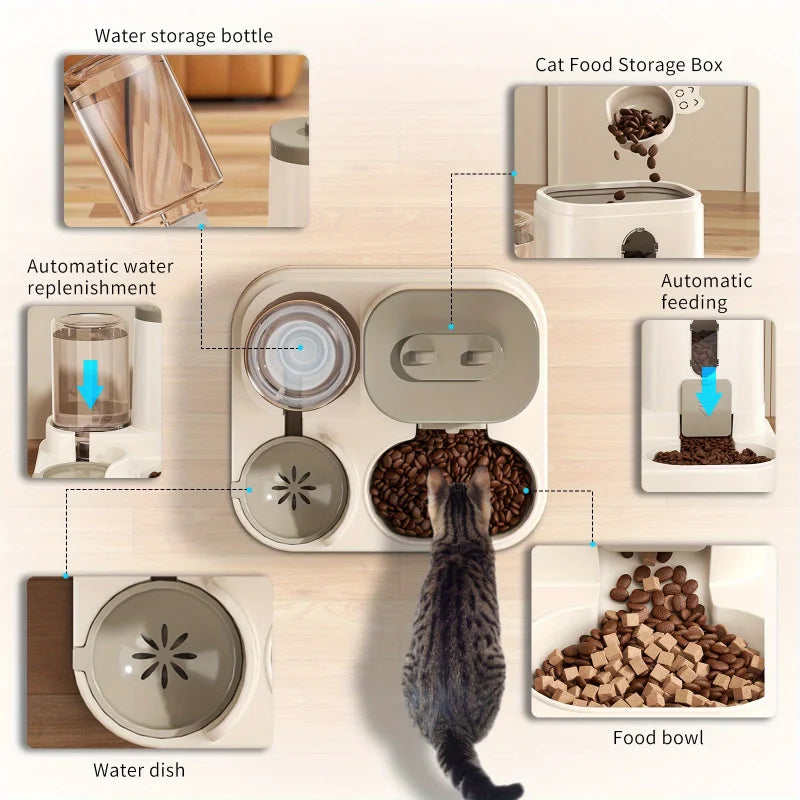 Gamelle Automatique pour Chat avec Design Anti-Déversement et Fontaine à Eau - Distributeur de Nourriture pour Petits, Moyens et Grands Chats et Chiens