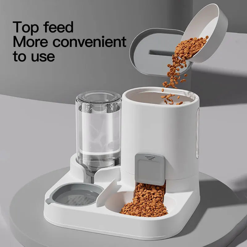 Distributeur d'eau et de nourriture automatique par gravité pour chat - Grande capacité, design anti-déversement tout-en-un