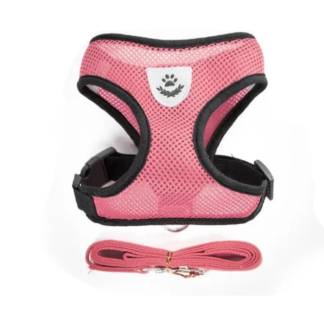 Harnais Mesh Respirant pour Chat et Chien – Réglable avec Laisse, Bandes Réfléchissantes