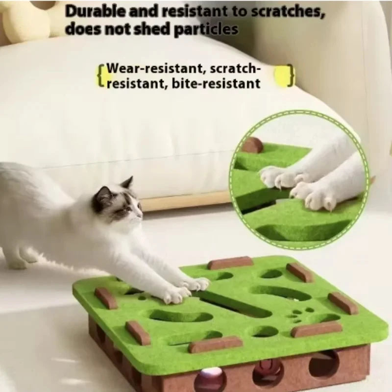 Jouet Puzzle Labyrinthe Interactif pour Chat – Boîte en Feutre avec Balle à Clochette, Trous, Accessoire pour Chaton
