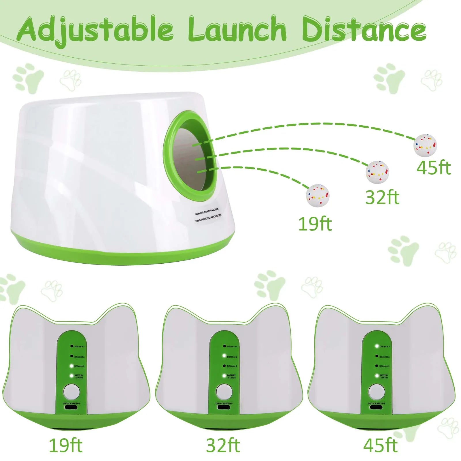 Lance-Balle Automatique pour Chiens – 3 Distances (6/10/14m), Rechargeable, avec 3 Balles de Tennis, Intérieur/Extérieur