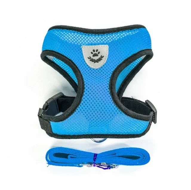 Harnais Mesh Respirant pour Chat et Chien – Réglable avec Laisse, Bandes Réfléchissantes