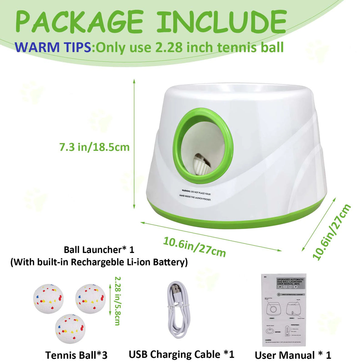 Lance-Balle Automatique pour Chiens – 3 Distances (6/10/14m), Rechargeable, avec 3 Balles de Tennis, Intérieur/Extérieur