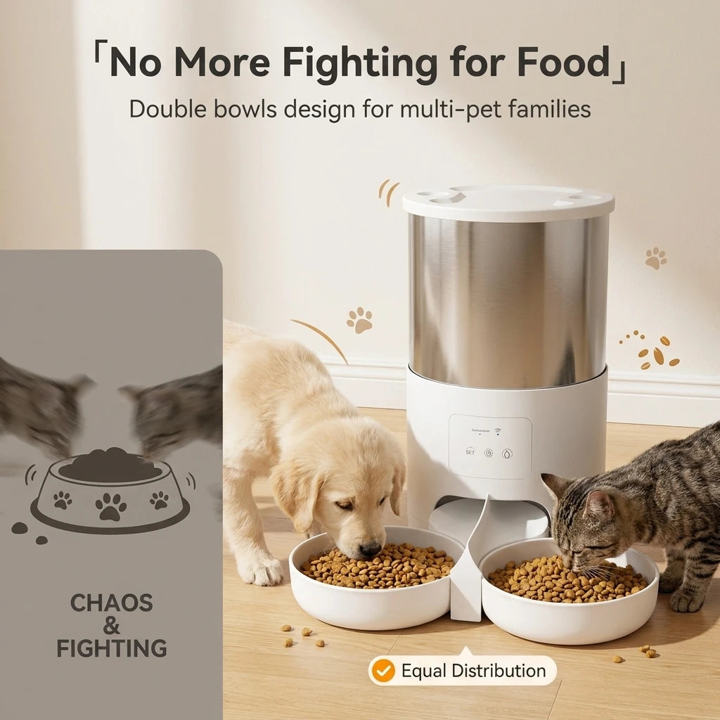 Distributeur automatique 4,5L pour animaux - Application TuYa, fontaine à eau et gamelle à croquettes intelligente pour chats et chiens
