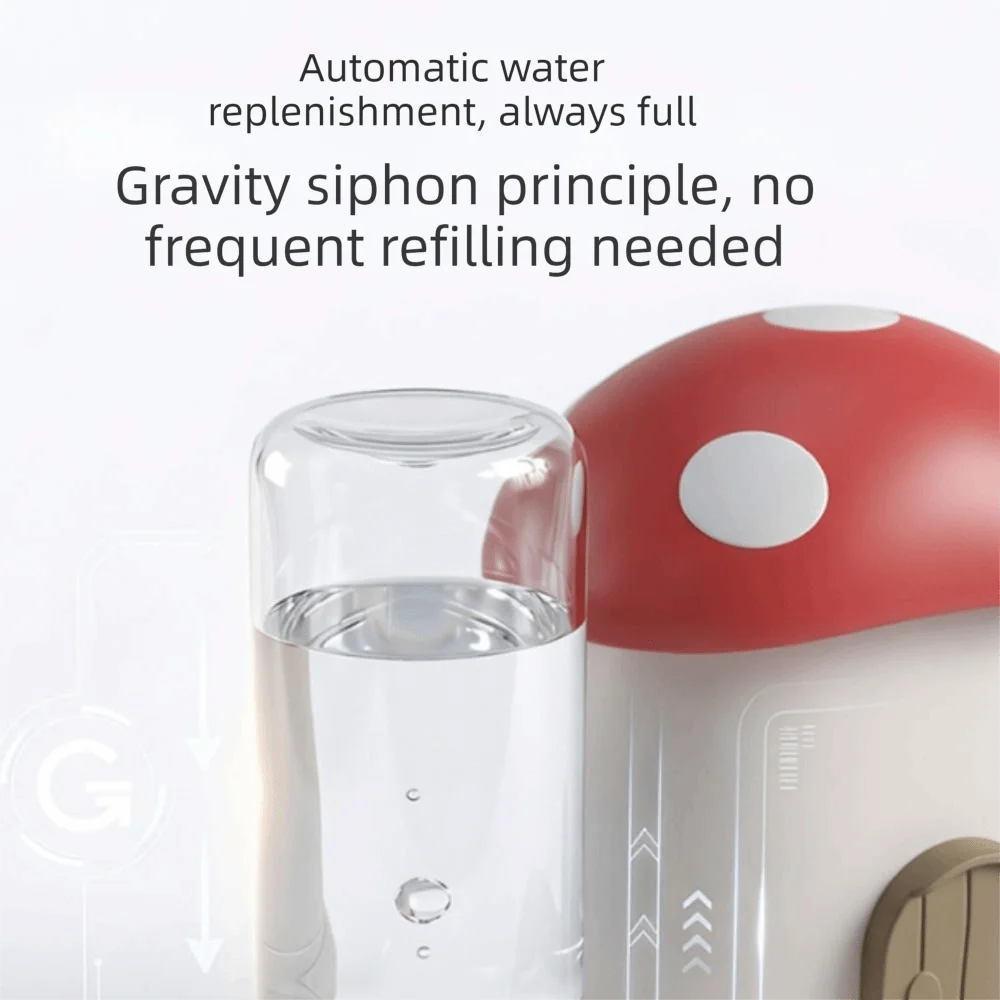 Distributeur automatique 2 en 1 pour animaux - Design Champignon, grande capacité, séparation sec/humide, réservoir d'eau par gravité