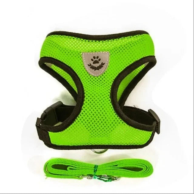 Harnais Mesh Respirant pour Chat et Chien – Réglable avec Laisse, Bandes Réfléchissantes
