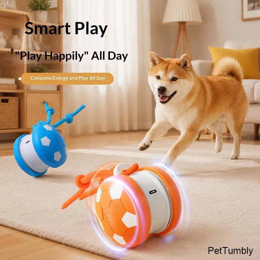 Balle Interactive Électrique pour Chiens et Chats – Double Roue Rotative, Rechargeable USB, Forme Ballon de Football avec Ficelle