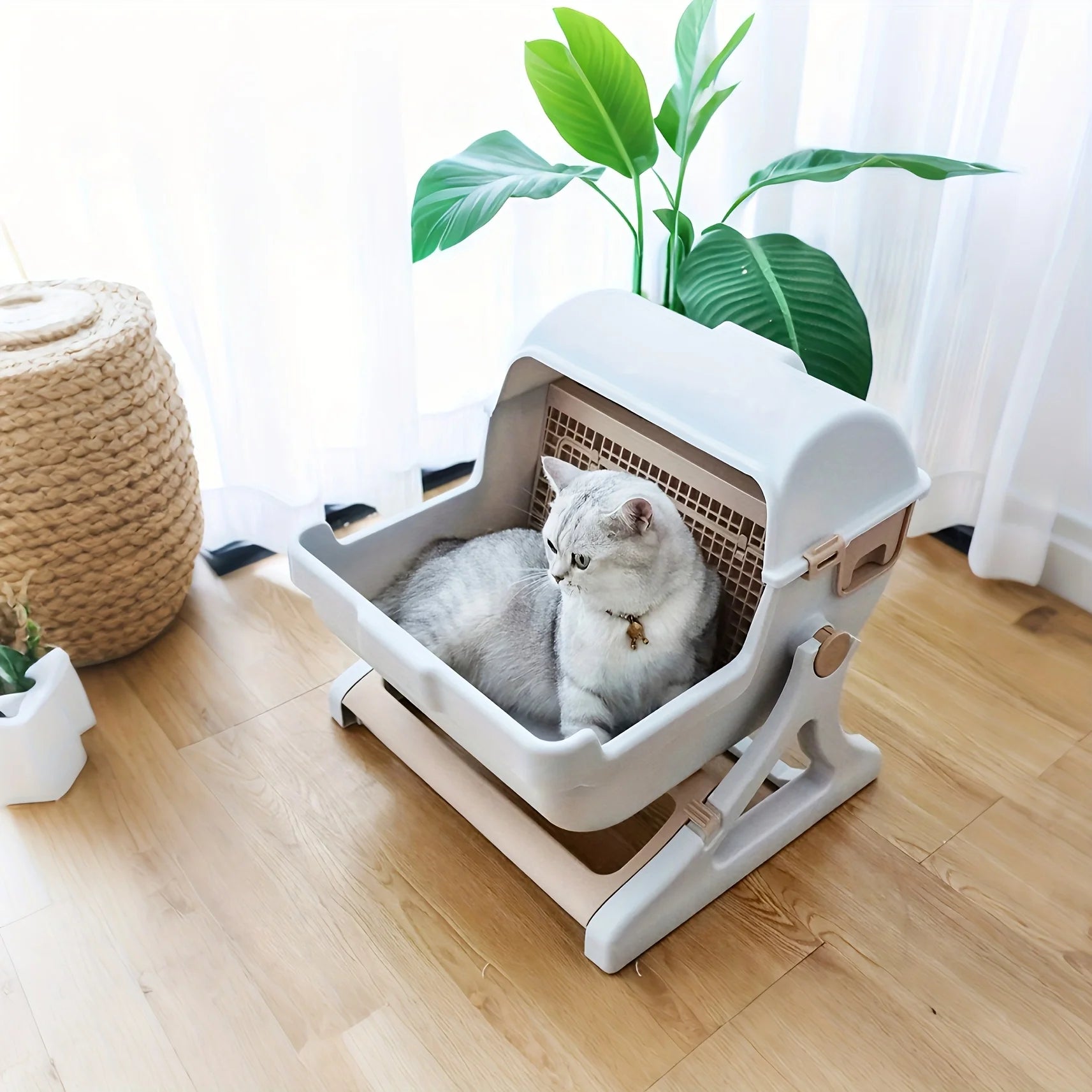 Bac à litière autonettoyant sans électricité pour chat - Sans pelle, plastique ABS durable