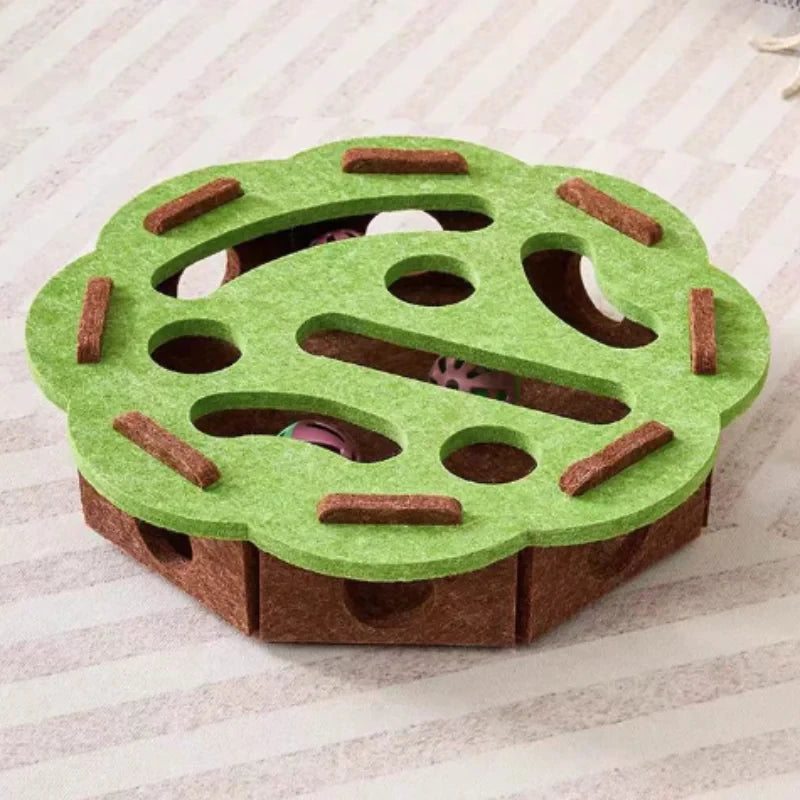 Jouet Puzzle Labyrinthe Interactif pour Chat – Boîte en Feutre avec Balle à Clochette, Trous, Accessoire pour Chaton