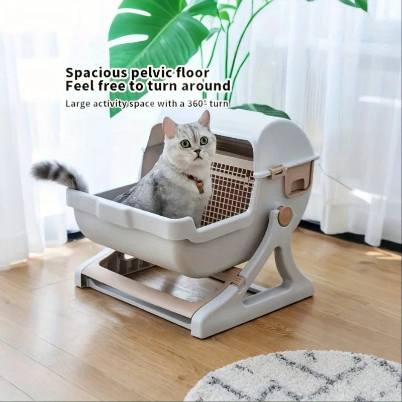 Bac à litière autonettoyant sans électricité pour chat - Sans pelle, plastique ABS durable