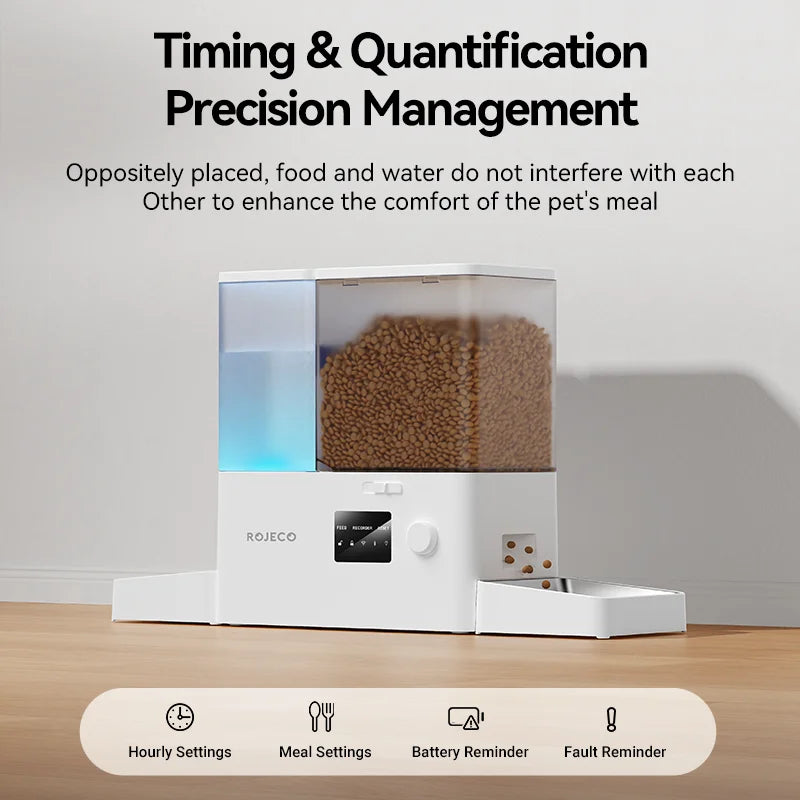 ROJECO 8,5L Distributeur automatique pour animaux avec fontaine à eau - WiFi, application, 5L nourriture + 3,5L eau par gravité