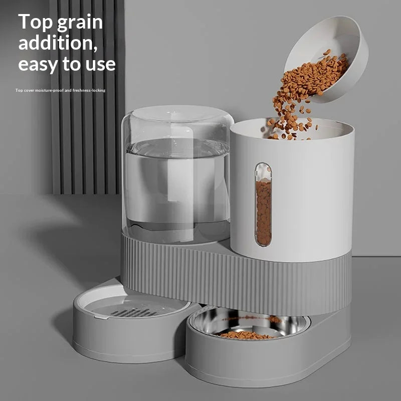 Distributeur automatique de nourriture et d'eau grande capacité - Gamelle intelligente gravitationnelle pour chien et chat