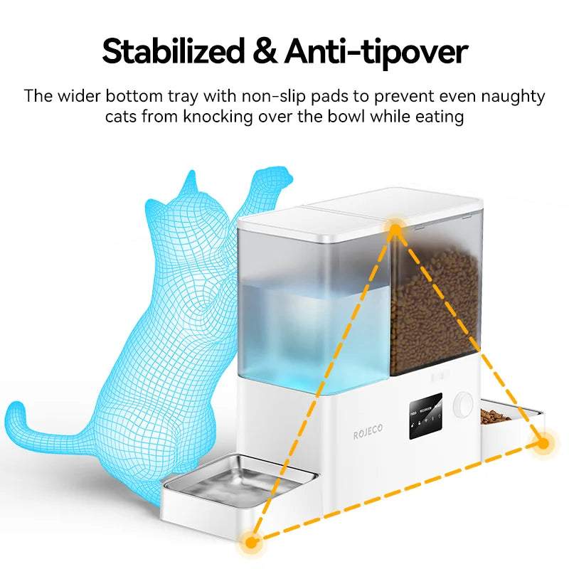 ROJECO 8,5L Distributeur automatique pour animaux avec fontaine à eau - WiFi, application, 5L nourriture + 3,5L eau par gravité