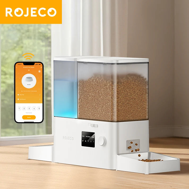 ROJECO 8,5L Distributeur automatique pour animaux avec fontaine à eau - WiFi, application, 5L nourriture + 3,5L eau par gravité