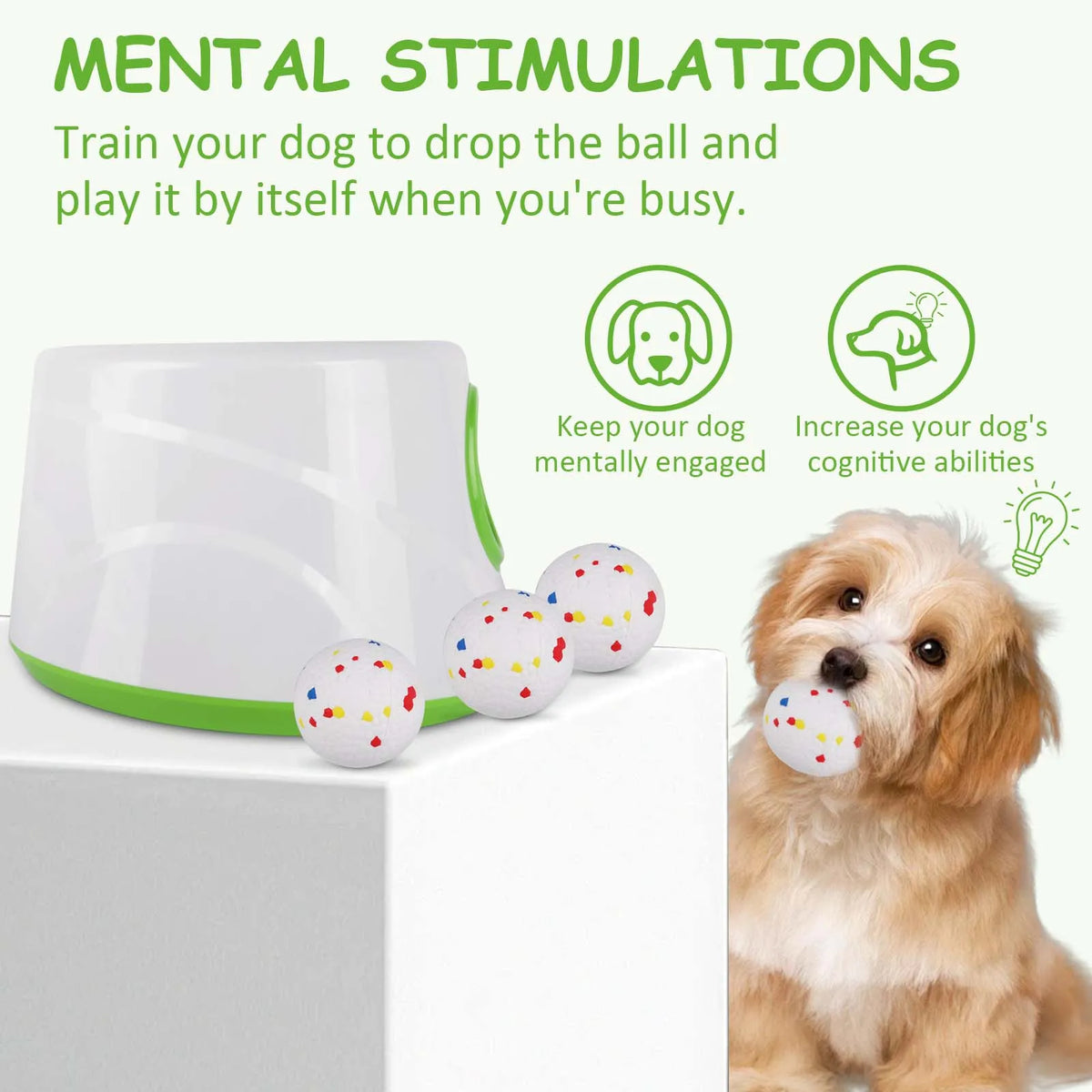 Lance-Balle Automatique pour Chiens – 3 Distances (6/10/14m), Rechargeable, avec 3 Balles de Tennis, Intérieur/Extérieur